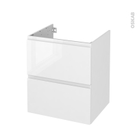 Meuble de salle de bains - Sous vasque - IPOMA Blanc brillant - 2 tiroirs - Côtés décors - L60 x H70 x P50 cm