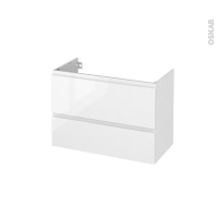 Meuble de salle de bains - Sous vasque - IPOMA Blanc brillant - 2 tiroirs - Côtés décors - L80 x H57 x P40 cm