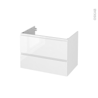 Meuble de salle de bains - Sous vasque - IPOMA Blanc brillant - 2 tiroirs - Côtés décors - L80 x H57 x P50 cm