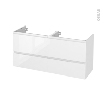 Meuble de salle de bains - Sous vasque double - IPOMA Blanc brillant - 4 tiroirs - Côtés décors - L120 x H57 x P40 cm