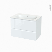 Meuble de salle de bains - Plan vasque NEMA - IPOMA Blanc brillant - 2 tiroirs - Côtés décors - L80.5 x H58.5 x P50,6 cm