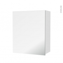 Armoire de salle de bains - Rangement haut - IPOMA Blanc brillant - 1 porte miroir - Côtés décors - L60 x H70 x P27 cm