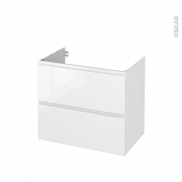 Meuble de salle de bains - Sous vasque - IPOMA Blanc brillant - 2 tiroirs - Côtés décors - L80 x H70 x P50 cm