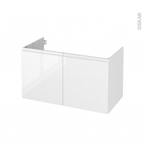 Meuble de salle de bains - Sous vasque - IPOMA Blanc brillant - 2 portes - Côtés décors - L100 x H57 x P50 cm