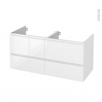 Meuble de salle de bains - Sous vasque double - IPOMA Blanc brillant - 4 tiroirs - Côtés décors - L120 x H57 x P50 cm