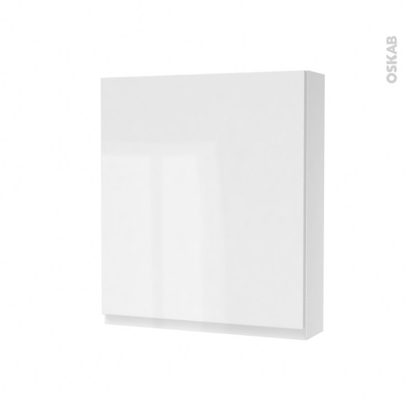 Armoire de toilette - Rangement haut - IPOMA Blanc brillant - 1 porte - Côtés décors - L60 x H70 x P17 cm