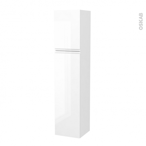 Colonne de salle de bains - 2 portes - IPOMA Blanc brillant - Côtés décors - Version A - L40 x H182 x P40 cm