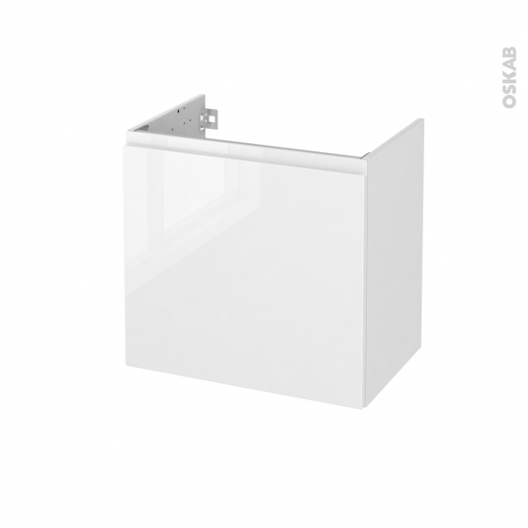 Meuble de salle de bains - Sous vasque - IPOMA Blanc brillant - 1 porte - Côtés décors - L60 x H57 x P40 cm