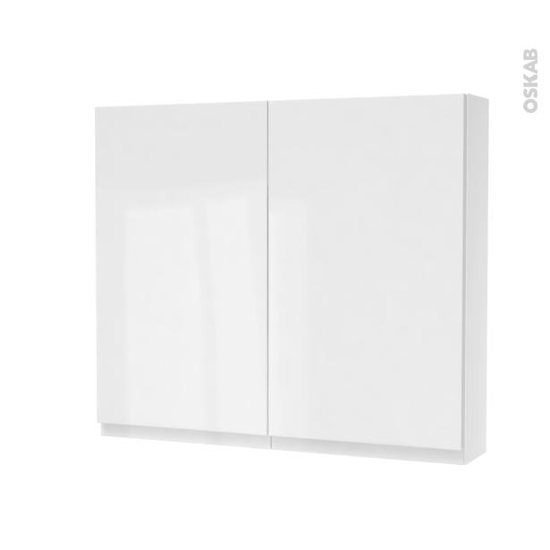 Armoire de toilette Rangement haut <br />IPOMA Blanc brillant, 2 portes, Côtés blancs, L80 x H70 x P17 cm 
