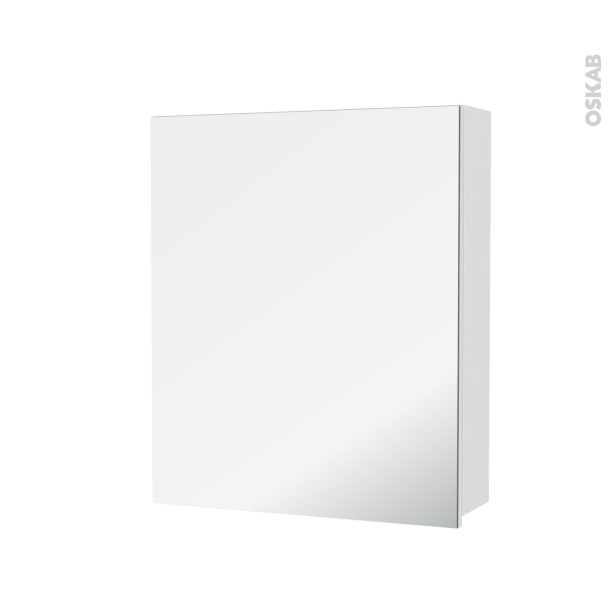 Armoire de toilette Rangement haut <br />IPOMA Blanc brillant, 1 porte miroir, Côtés décors, L60 x H70 x P17 cm 