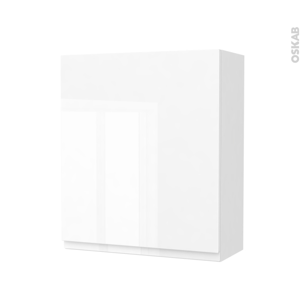 Armoire de salle de bains Rangement haut <br />IPOMA Blanc brillant, 1 porte, Côtés décors, L60 x H70 x P27 cm 