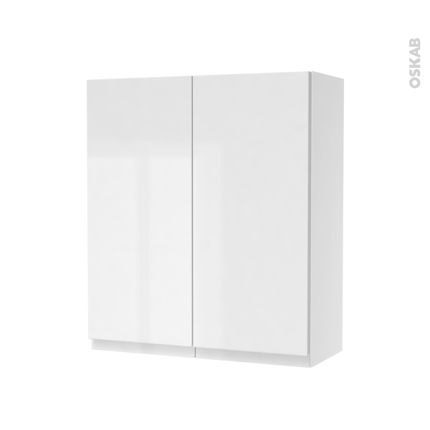 Armoire de salle de bains Rangement haut <br />IPOMA Blanc brillant, 2 portes, Côtés décors, L60 x H70 x P27 cm 