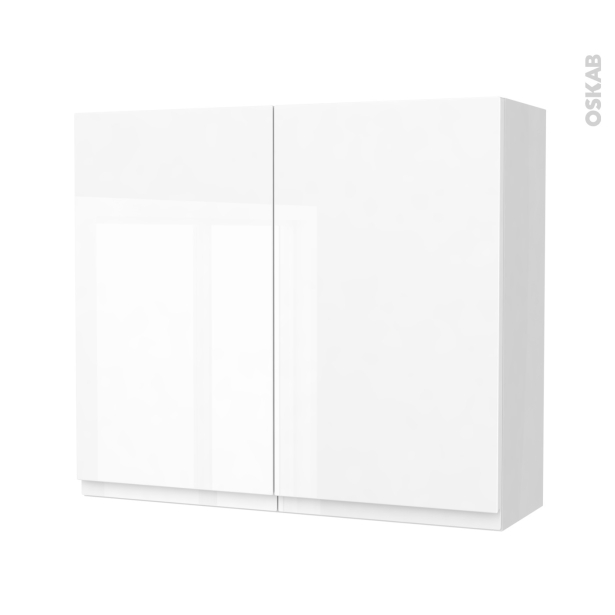 Armoire de salle de bains Rangement haut <br />IPOMA Blanc brillant, 2 portes, Côtés blancs, L80 x H70 x P27 cm 