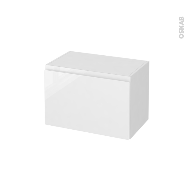 Meuble de salle de bains Rangement bas <br />IPOMA Blanc brillant, 1 tiroir, L60 x H41 x P37 cm 