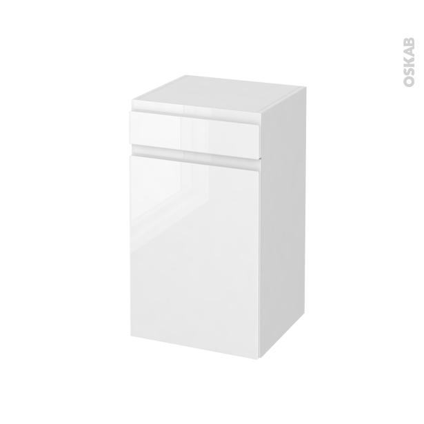 Meuble de salle de bains Rangement bas <br />IPOMA Blanc brillant, 1 porte 1 tiroir, L40 x H70 x P37 cm 