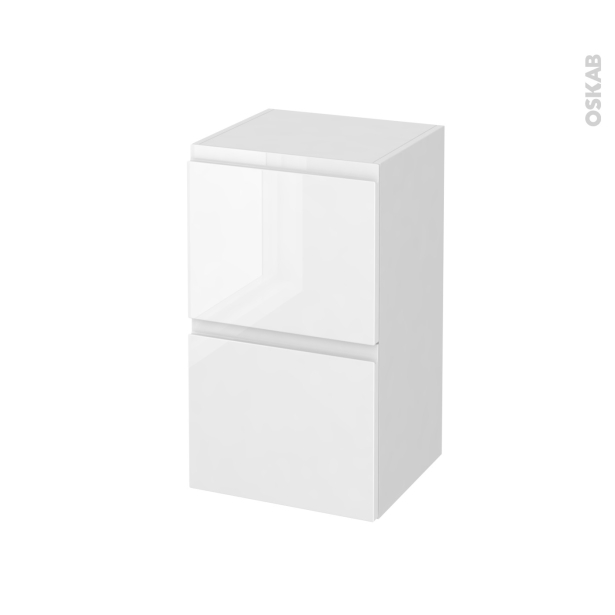 Meuble de salle de bains Rangement bas <br />IPOMA Blanc brillant, 2 tiroirs, L40 x H70 x P37 cm 