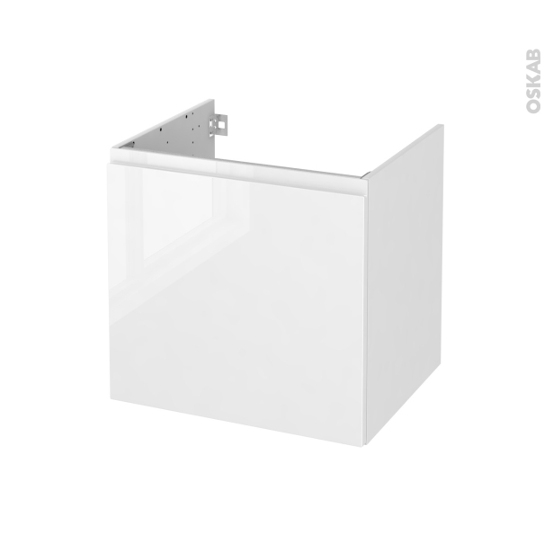 Meuble de salle de bains Sous vasque <br />IPOMA Blanc brillant, 1 porte, Côtés décors, L60 x H57 x P50 cm 