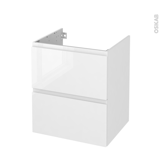 Meuble de salle de bains Sous vasque <br />IPOMA Blanc brillant, 2 tiroirs, Côtés décors, L60 x H70 x P50 cm 