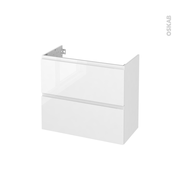 Meuble de salle de bains Sous vasque <br />IPOMA Blanc brillant, 2 tiroirs, Côtés décors, L80 x H70 x P40 cm 