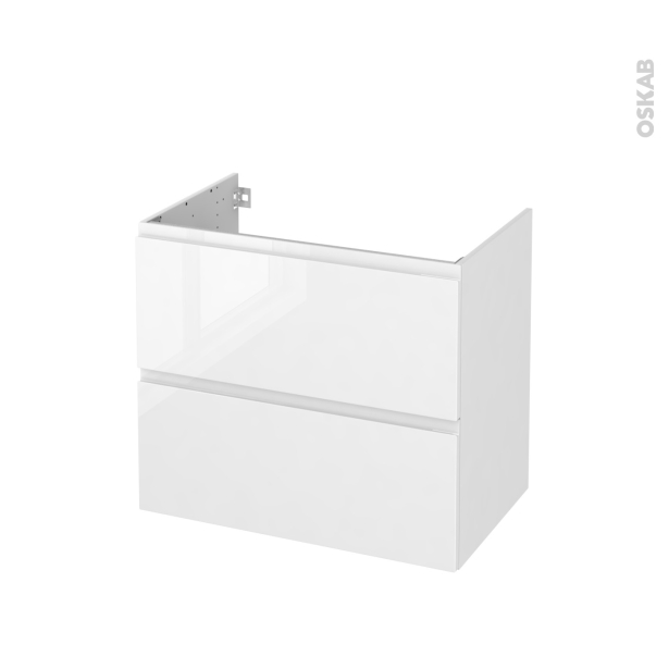 Meuble de salle de bains Sous vasque <br />IPOMA Blanc brillant, 2 tiroirs, Côtés décors, L80 x H70 x P50 cm 