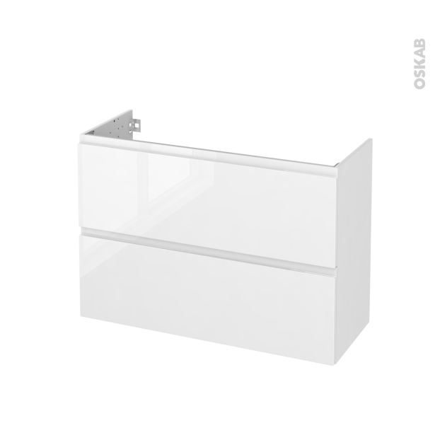 Meuble de salle de bains Sous vasque <br />IPOMA Blanc brillant, 2 tiroirs, Côtés décors, L100 x H70 x P40 cm 