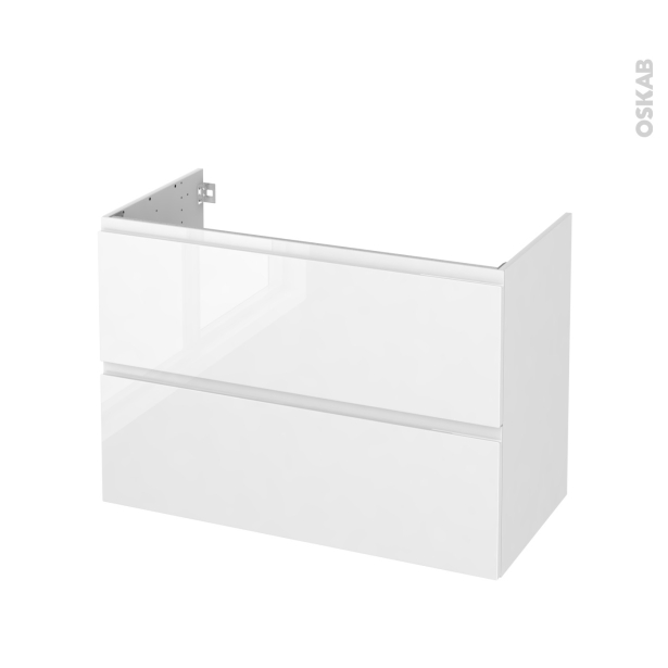 Meuble de salle de bains Sous vasque <br />IPOMA Blanc brillant, 2 tiroirs, Côtés décors, L100 x H70 x P50 cm 