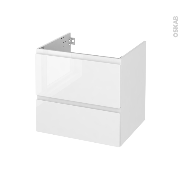 Meuble de salle de bains Sous vasque <br />IPOMA Blanc brillant, 2 tiroirs, Côtés décors, L60 x H57 x P50 cm 