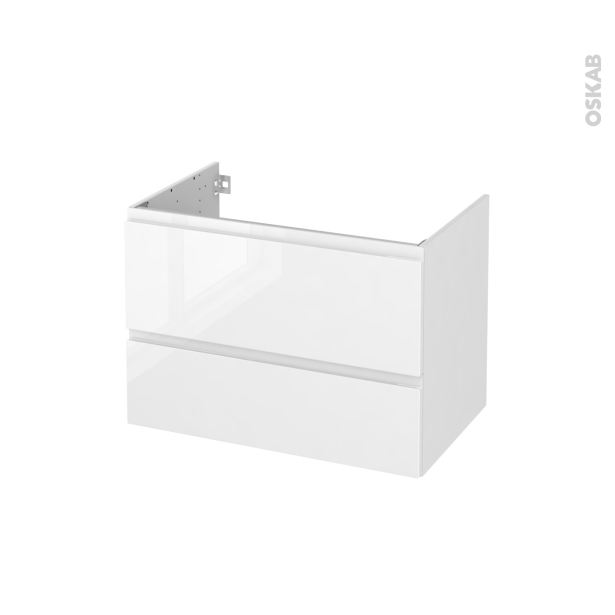 Meuble de salle de bains Sous vasque <br />IPOMA Blanc brillant, 2 tiroirs, Côtés décors, L80 x H57 x P50 cm 