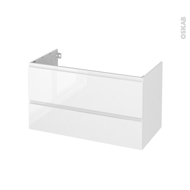 Meuble de salle de bains Sous vasque <br />IPOMA Blanc brillant, 2 tiroirs, Côtés décors, L100 x H57 x P50 cm 