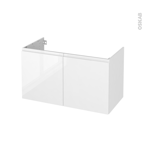 Meuble de salle de bains Sous vasque <br />IPOMA Blanc brillant, 2 portes, Côtés décors, L100 x H57 x P50 cm 
