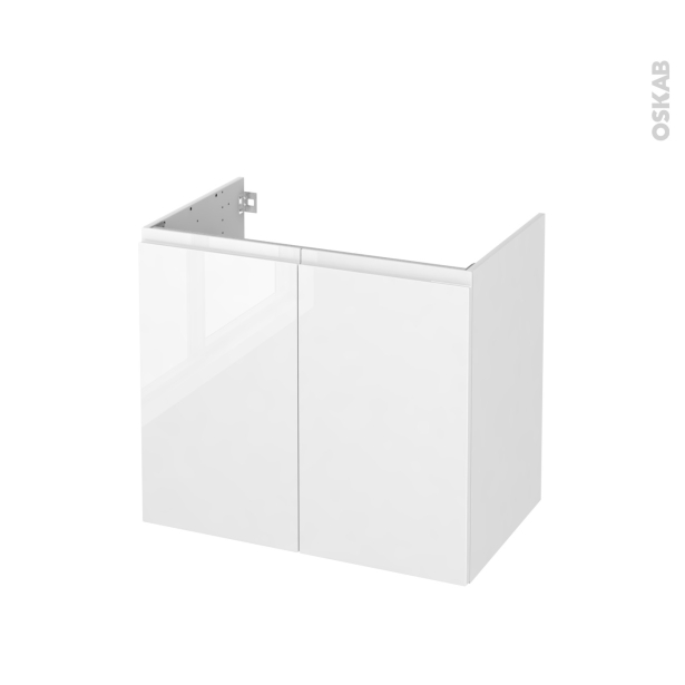 Meuble de salle de bains Sous vasque <br />IPOMA Blanc brillant, 2 portes, Côtés décors, L80 x H70 x P50 cm 