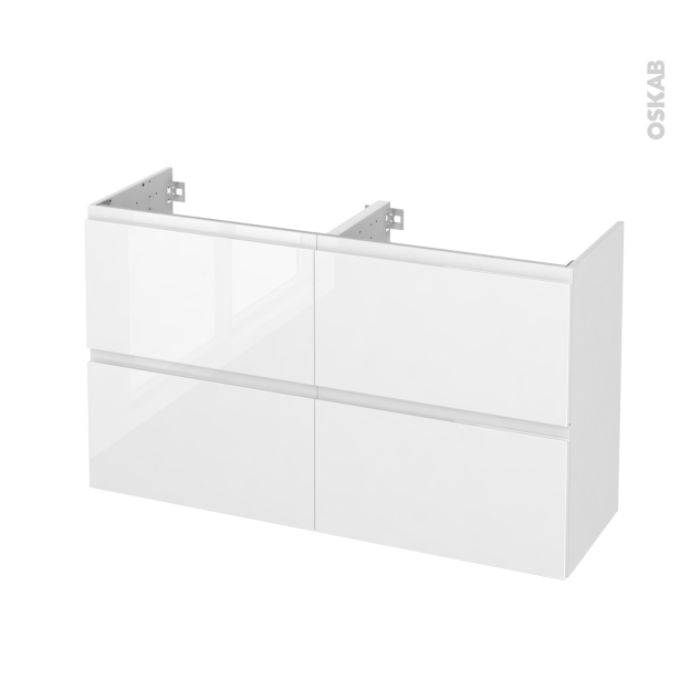 Meuble de salle de bains Sous vasque double <br />IPOMA Blanc brillant, 4 tiroirs, Côtés décors, L120 x H70 x P40 cm 