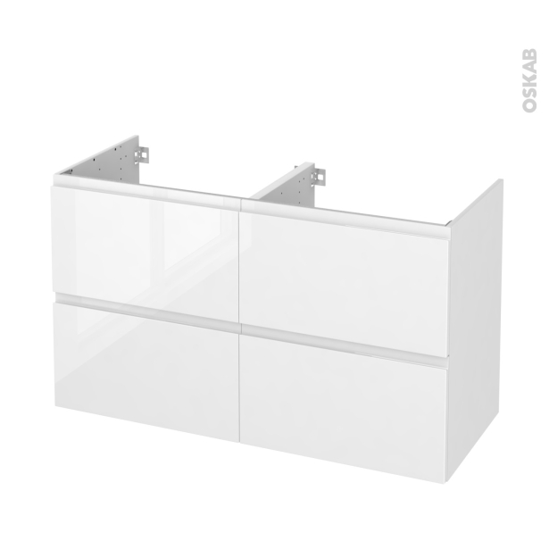 Meuble de salle de bains Sous vasque double <br />IPOMA Blanc brillant, 4 tiroirs, Côtés décors, L120 x H70 x P50 cm 
