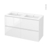 #Meuble de salle de bains Plan double vasque NAJA <br />IPOMA Blanc brillant, 4 tiroirs, Côtés décors, L120,5 x H71,5 x P50,5 cm 