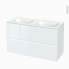 #Meuble de salle de bains Plan double vasque NEMA <br />IPOMA Blanc brillant, 4 tiroirs, Côtés décors, L120,5 x H71,5 x P50,6 cm 