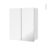 #Armoire de salle de bains Rangement haut <br />IPOMA Blanc brillant, 2 portes miroir, Côtés décors, L60 x H70  xP27 cm 