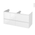 #Meuble de salle de bains Sous vasque double <br />IPOMA Blanc brillant, 4 tiroirs, Côtés décors, L120 x H57 x P50 cm 