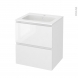 Meuble de salle de bains - Plan vasque REZO - IPOMA Blanc brillant - 2 tiroirs - Côtés décors - L60,5 x H71,5 x P50,5 cm