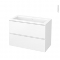 Meuble de salle de bains - Plan vasque NAJA - IPOMA Blanc mat - 2 tiroirs - Côtés décors - L80,5 x H58,5 x P50,5 cm