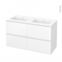 Meuble de salle de bains - Plan double vasque NAJA - IPOMA Blanc mat - 4 tiroirs - Côtés décors - L120,5 x H71,5 x P50,5 cm