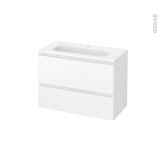 Meuble de salle de bains - Plan vasque REZO - IPOMA Blanc mat - 2 tiroirs - Côtés décors - L80,5 x H58,5 x P40,5 cm
