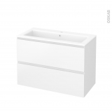 Meuble de salle de bains - Plan vasque NAJA - IPOMA Blanc mat - 2 tiroirs - Côtés décors - L80,5 x H58,5 x P50,5 cm