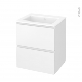 Meuble de salle de bains - Plan vasque NAJA - IPOMA Blanc mat - 2 tiroirs - Côtés décors - L60,5 x H71,5 x P50,5 cm