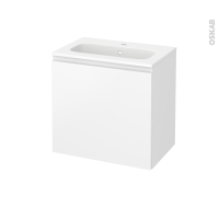 Meuble de salle de bains - Plan vasque REZO - IPOMA Blanc mat - 1 porte - Côtés décors - L60,5 x H58,5 x P40,5 cm