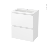 Meuble de salle de bains - Plan vasque REZO - IPOMA Blanc mat - 2 tiroirs - Côtés décors - L60,5 x H71,5 x P40,5 cm