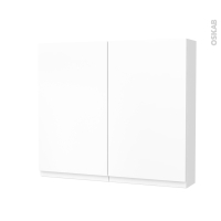 Armoire de toilette - Rangement haut - IPOMA Blanc mat - 2 portes - Côtés décors - L80 x H70 x P17 cm