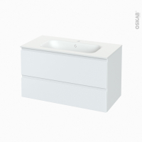 Meuble de salle de bains - Plan vasque NEMA - IPOMA Blanc mat - 2 tiroirs - Côtés décors - L100,5 x H58,5 x P50,6 cm