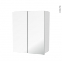 Armoire de salle de bains - Rangement haut - IPOMA Blanc mat - 2 portes miroir - Côtés décors - L60 x H70  xP27 cm