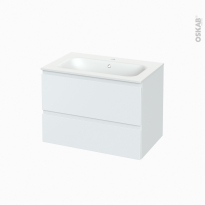 Meuble de salle de bains - Plan vasque NEMA - IPOMA Blanc mat - 2 tiroirs - Côtés décors - L80.5 x H58.5 x P50,6 cm