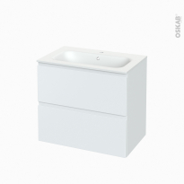 Meuble de salle de bains - Plan vasque NEMA - IPOMA Blanc mat - 2 tiroirs - Côtés décors - L80.5 x H71.5 x P50,6 cm